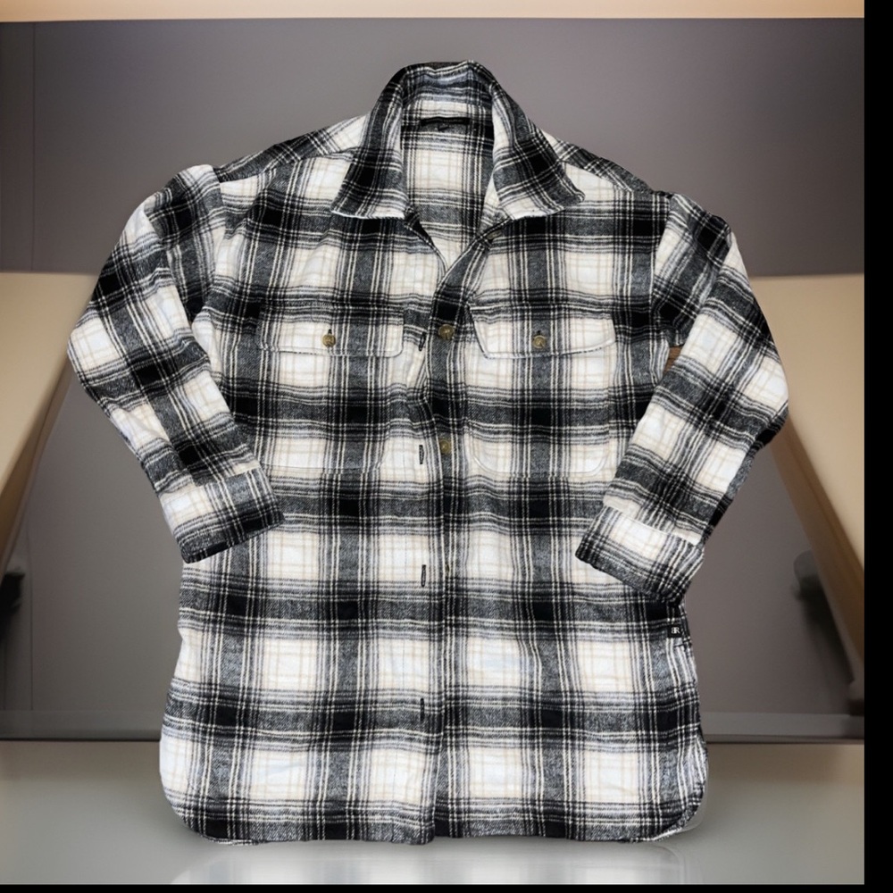 Banana Republic Overszd Plaid Shirt W/Side & Front Pocket Thick Button-Up Jacket